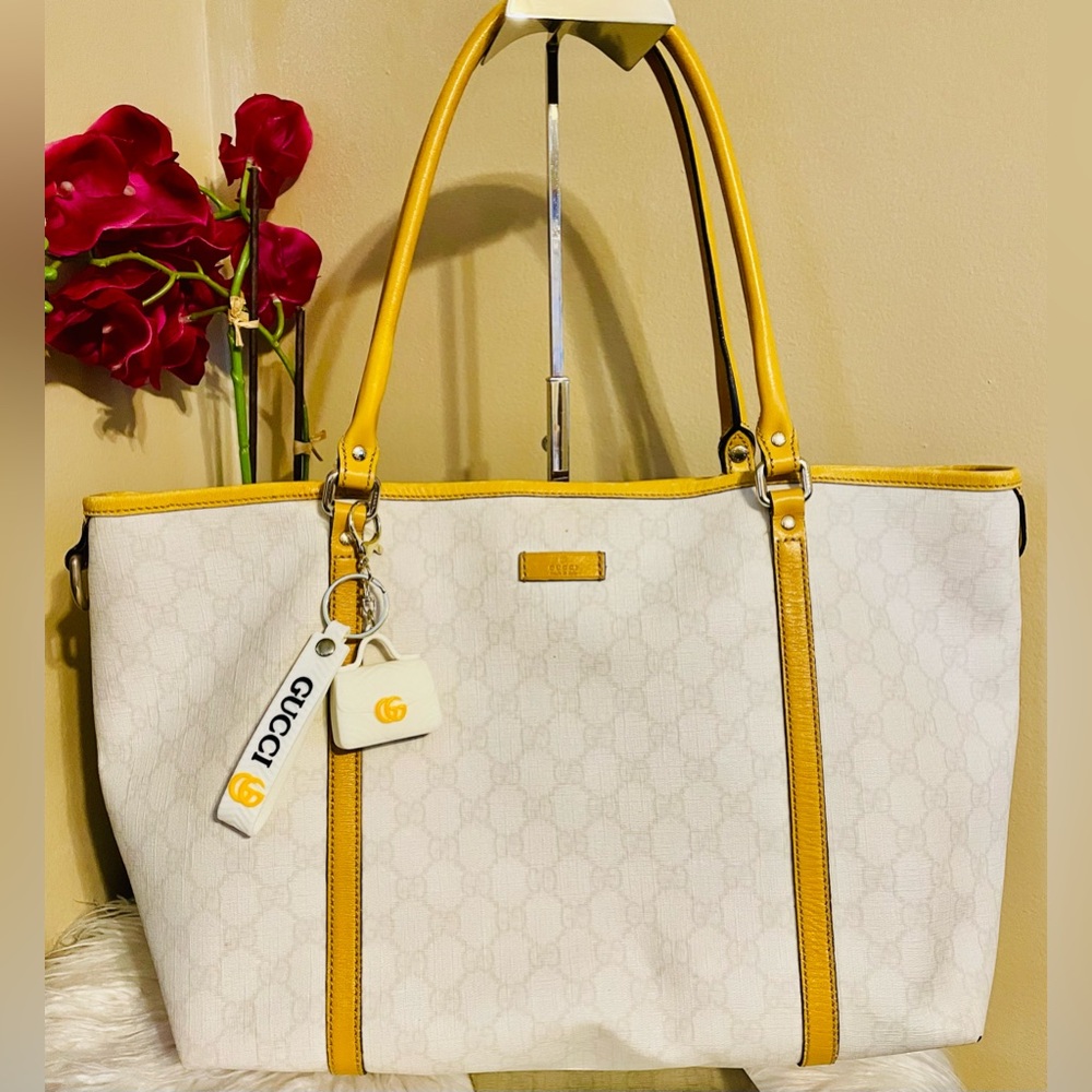 Gucci Tote Bag in White with Yellow Accents